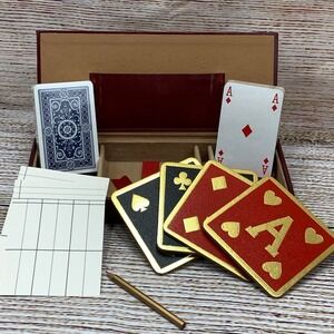 Vintage Playing Card Set Coasters‎ in Faux Leather Red Box Home Bar Decor Gift